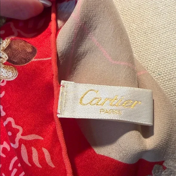 Cartier Red Silk Vintage Couture Scarf - Picture 6 of 8